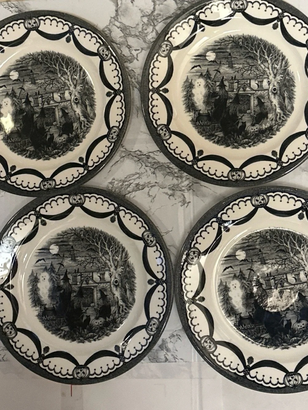 Stafford Black and White Halloween side 8.25” Plates - Set of 4